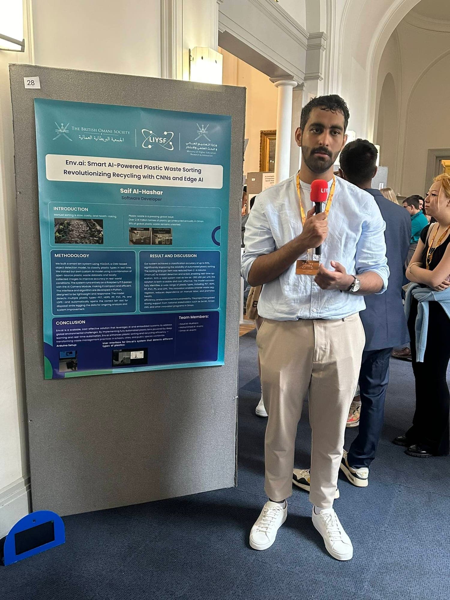 Saif Al Hashar presenting Env.ai at LIYSF 2025 in London